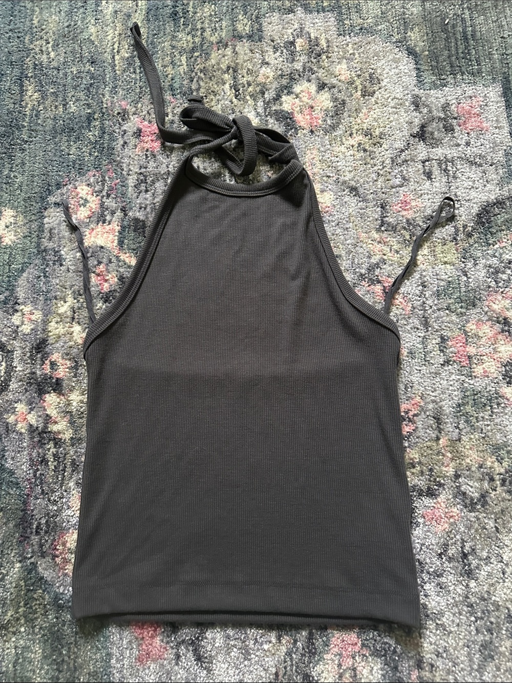 American Eagle Outfitters Charcoal Gray Ribbed Halter Tie Tank Top Like New Sm.